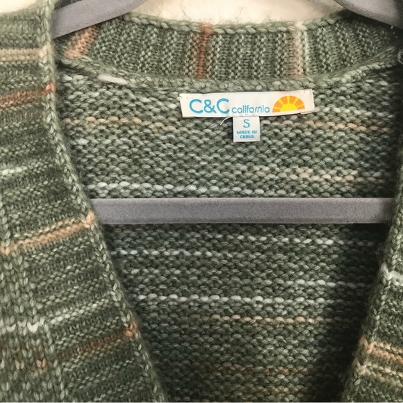 C&C California Cardigan Sweater Size Small Green Variegated Knit V Neck 4 Button - Picture 4 of 8